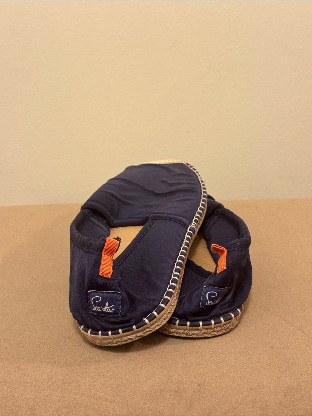Seastar Beachwear Navy Espadrille Slip-On Flats with Orange Tabs - Men’s Size 9